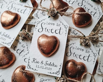 Love is Sweet - Chocolate Heart Wedding Favour, Rose, Sweet Love, Chocolate Favor, Wedding Table Decor, Guest Gift, Thank you