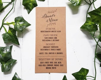 Simple, Rustic, Botanical Wedding Menu - Kraft