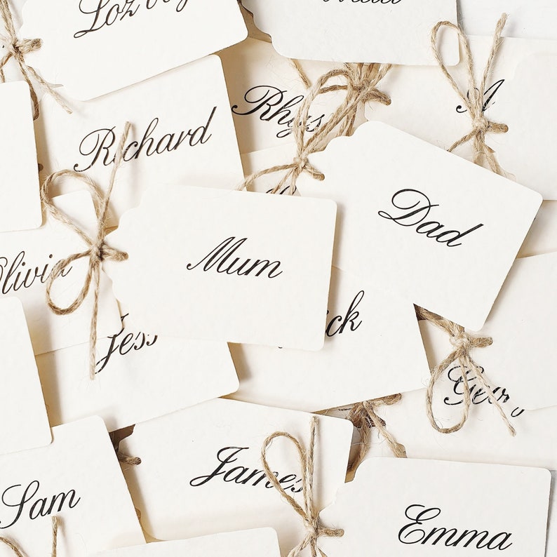 Simple, Rustic, Wedding Place Card Tag with Twine Bow Detailing, Pretty, Elegant image 1
