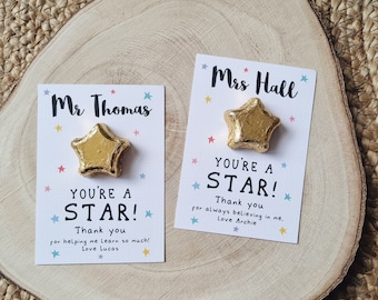 You're A Star Chocolate Star Teacher Gift Card - Personalised Thank You Teacher, Star Teacher, Appreciation, End of Year Gift, School