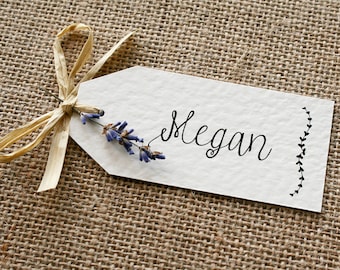 Rustic, Vintage, Lavender and Raffia Wedding Place Card Tag