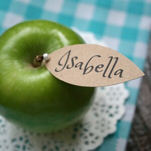 Beautifully simple, elegant, rustic, modern, kraft, apple leaf place setting cards image 4