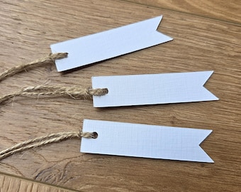 White Linen, Simple Flag Shaped Place Card Tags x 10 (set offcuts)