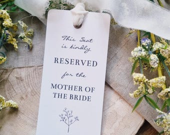 Boho Wedding Reserved Seat Tag, Chiffon Bow, Gypsophilia Detailing