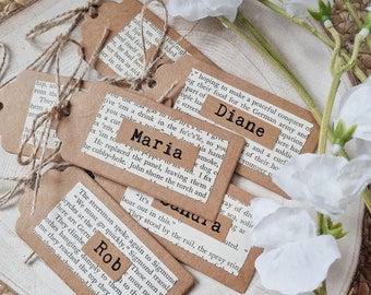 Fairytale, Vintage, Story Book Page, Tag Wedding Place Card With Twine Bow Detailing - Rustic, Whimsical