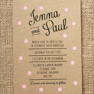 Pastel Pink Polka Dot Wedding Invite Set Rustic Kraft image 4