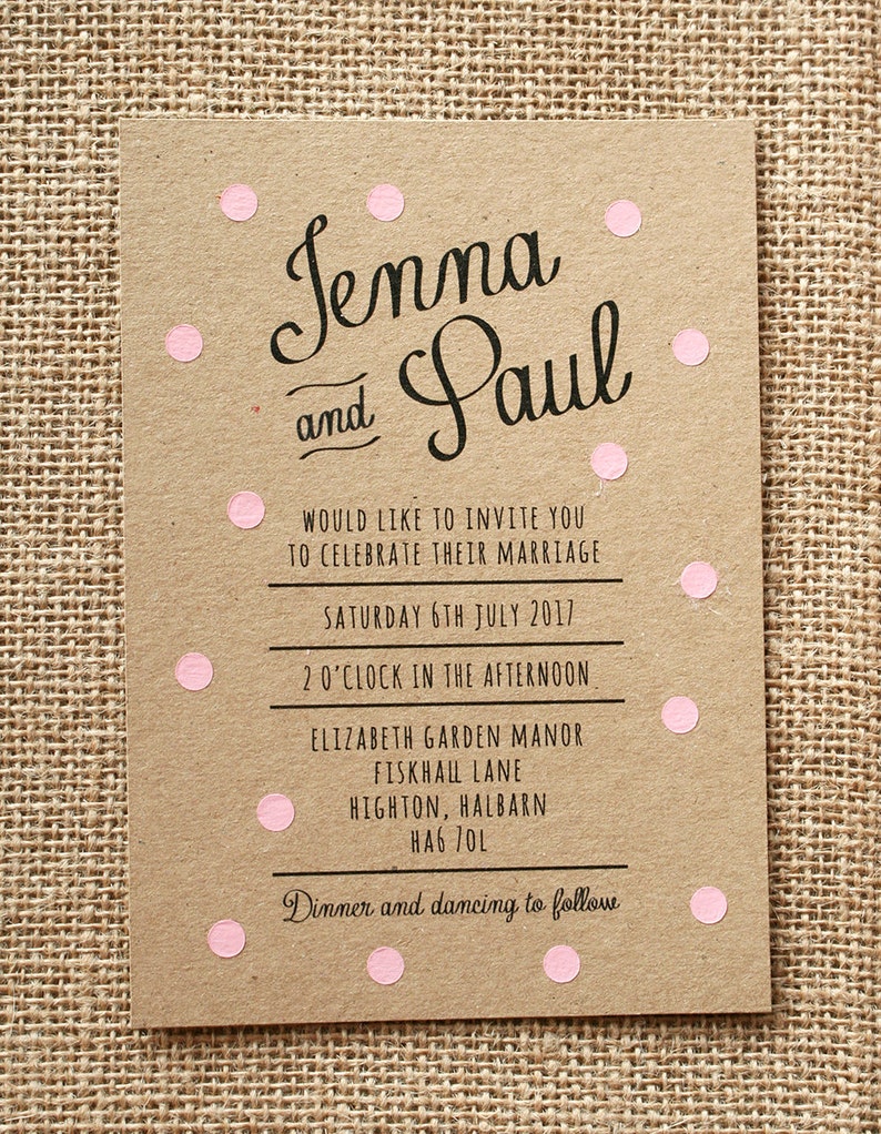 Pastel Pink Polka Dot Wedding Invite Set Rustic Kraft image 4