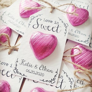 Love is Sweet Chocolate Heart Wedding Favour, Sweet Love, Personalised, Elegant, Rustic, with Twine Bow Detailing image 3