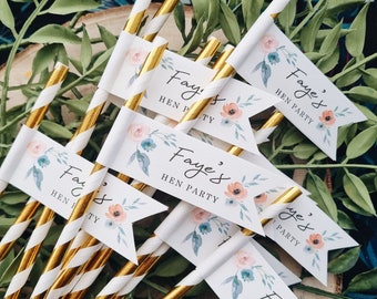 Personalised Floral Hen Party Straws - Rustic, Pretty, Party Bags, Drinks, Hen Party Favours, Hen Weekend, Bachelorette Party (Pack of 10)