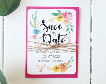 Pretty, Summer Watercolour Floral Save the Date Card, Summer Wedding, Bright, Floral