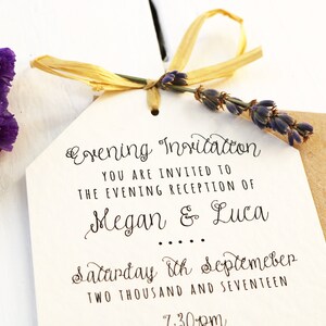 Rustic, Lavender and Raffia Bow Evening Invitation image 2