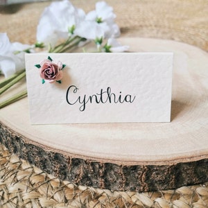 Rustikale, Rosen Hochzeit Tischkarte - Vintage Papier Rose, hübsche Tischkarte, Elfenbein, Weiß, Kraft, Zelt gefaltete Tischkarte