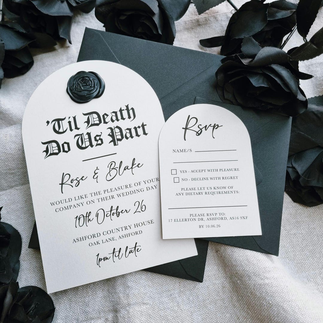 Til' Death Do Us Part - Minimal, Gothic Style Wedding Invitation Set ...