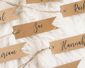 Rustic Kraft Simple Flag Shaped Place Card Tag Strung with Twine - Wedding Place Card, Favour Tag, Wedding Decor