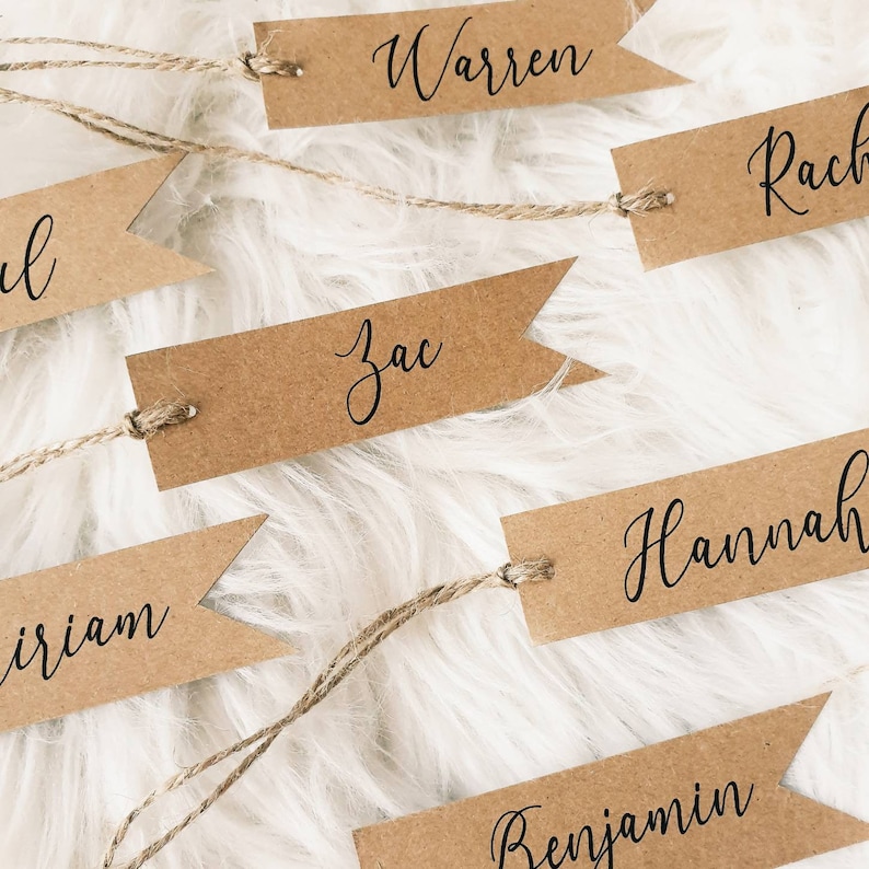 Rustic Kraft Simple Flag Shaped Place Card Tag Strung with Twine Wedding Place Card, Favour Tag, Wedding Decor image 1