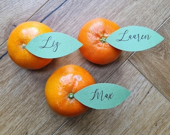 Wedding, Party, Guest, Green, Orange Leaf Place Cards, Natural, Eco Friendly