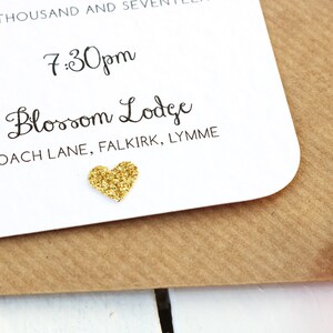 Rustic Rose and Gold Heart Small Evening Invitation Twine Bow Detailing image 5