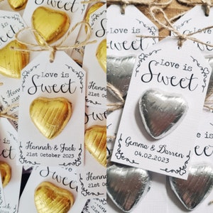 Love is Sweet Chocolate Heart Wedding Favour, Sweet Love, Personalised, Elegant, Rustic, with Twine Bow Detailing image 6