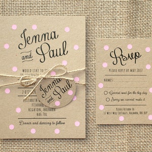 Pastel Pink Polka Dot Wedding Invite Set Rustic Kraft image 2