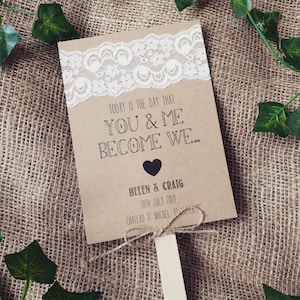 Éventail du programme de mariage - Commande de service en kraft et dentelle rustiques