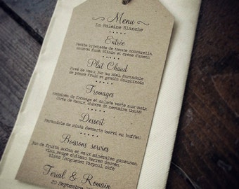 Rustic, Simple, Kraft Wedding Menu - Style Elegant, Vintage, Typewriter, Wedding Menu With Twine Detailing