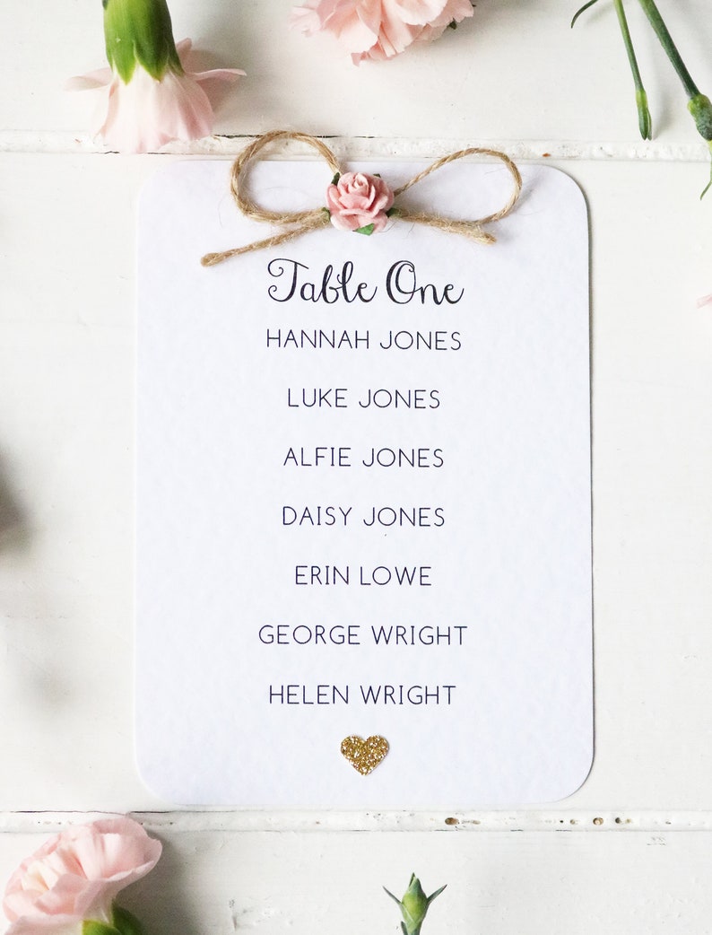 Rustic Rose and Gold Heart Wedding Table Plan Card image 1