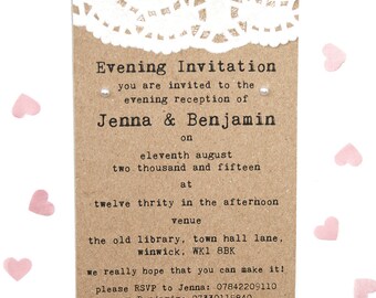 Rustic Doily and Pearl Wedding Small Evening Invitation