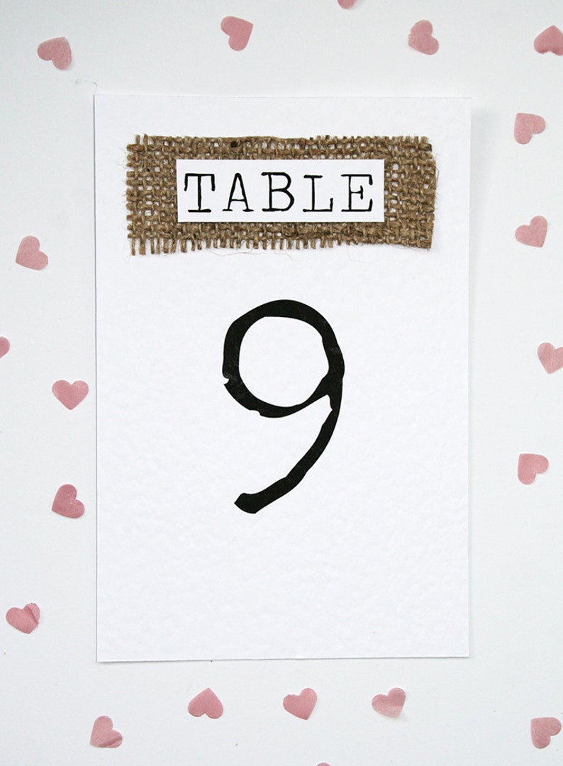 Rustic Wedding Burlap, Hessian Table Number Card image 1