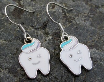 Tooth Earrings, Enamel Dental Hygienist Gift, Dentist Jewelry