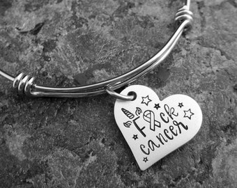 F*ck Cancer - Hand Stamped Bracelet, Necklace, or Charm - Custom Cancer Jewelry - Stamping Cancer Out - Cancer Awareness