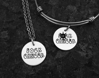 F*CK CANCER - Hand Stamped Bracelet, Necklace, or Charm - Custom Cancer Jewelry - Stamping Cancer Out - Cancer Awareness