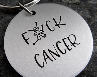 Fuck Cancer -Fuck Cancer Voodoo Doll Keychain - Hand Stamped Cancer Accessories - Stamping Cancer Out - Cancer Awareness