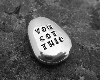 You Got This / Keep Going - Double-sided Pewter pocket pebble - Worry stone - Uplifting support gift - Disease support - Disease Awareness