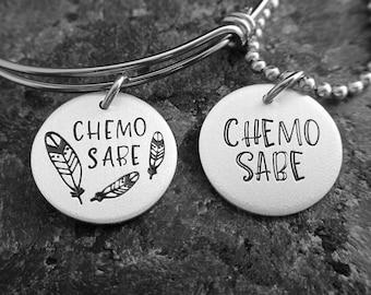 Chemo Sabe - Hand Stamped Bracelet, Necklace, or Charm - Custom Cancer Jewelry - Cancer Awareness - Stamping Cancer Out