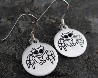 Jumping Spider Earrings - Hand Stamped Spider Earrings - Arachnophile - Spider Lover jewelry - Phidippus - Salticidae - Stamping Cancer Out