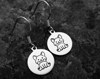 Cute Dog with Bone Hand-stamped Earrings