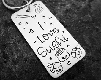 I Love Sushi Keychain - Kawaii Foodie Gift - Sushi Lover Keyring