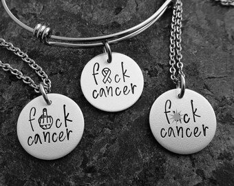 Fuck Cancer: Hand-stamped Bracelet, Necklace, or Charm