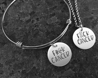 Fuck Cancer: Hand-stamped Bracelet, Necklace, or Charm