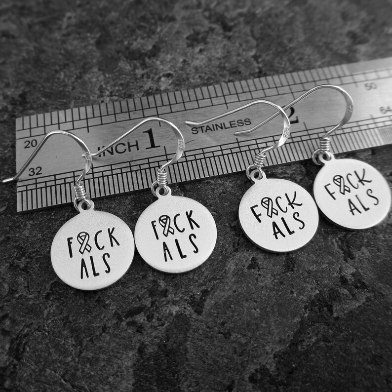 FCK ALS Hand Stamped Earrings Amyotrophic Lateral Sclerosis Support Jewelry ALS Awareness Lou Gehrigs Disease Awareness image 8