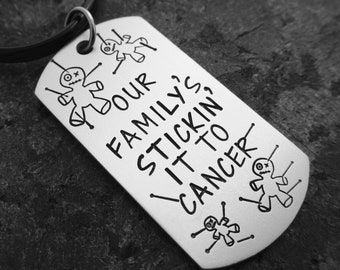 Our Family's Stickin' it to Cancer - Cancer Keychain - Cancer Gift - Cancer Support - Stamping Cancer Out - Cancer Awareness