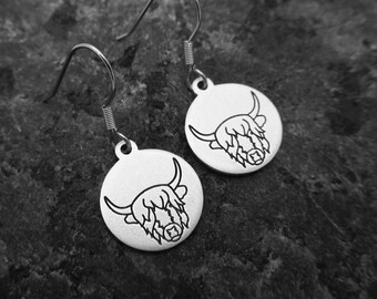 Highland Cow Hand-stamped Earrings