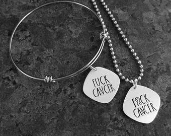 Fuck Cancer: Hand-stamped Bracelet, Necklace, or Charm