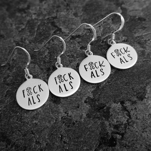 FCK ALS Hand Stamped Earrings Amyotrophic Lateral Sclerosis Support Jewelry ALS Awareness Lou Gehrigs Disease Awareness image 1