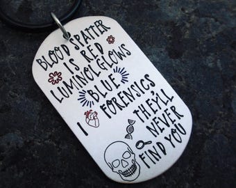 Forensics Hand-stamped Keychain: Crime Scene Investigator Gift
