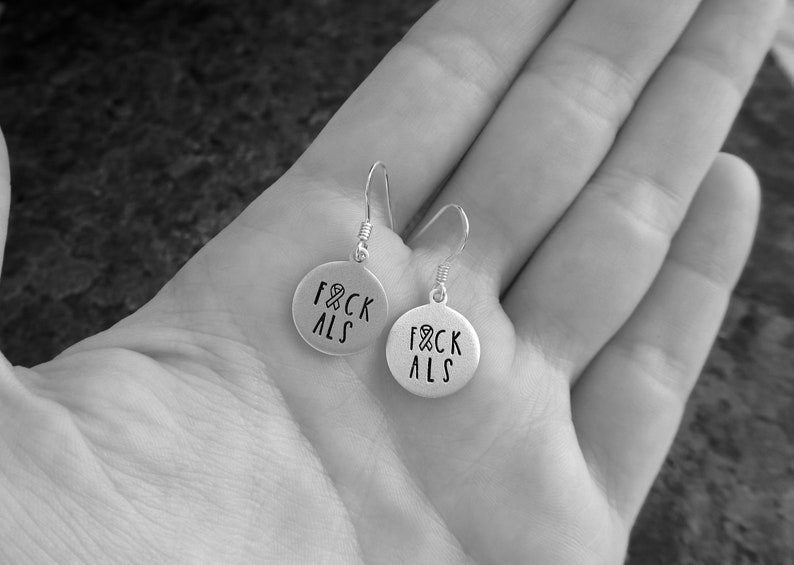 FCK ALS Hand Stamped Earrings Amyotrophic Lateral Sclerosis Support Jewelry ALS Awareness Lou Gehrigs Disease Awareness image 3