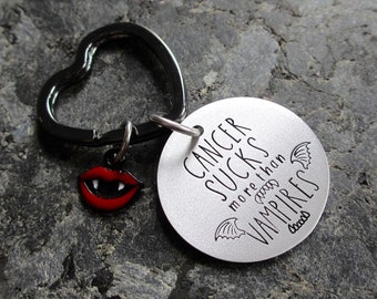 Cancer Sucks more than Vampires - Cancer Keychain - Hand Stamped Cancer Accessories - Cancer Support - Cancer Awareness