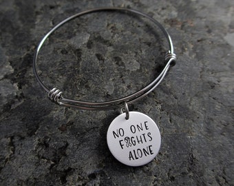 Inspirational and Uplifting - Hand Stamped Bangle Bracelet, Necklace, or Charm - Support Jewelry - Stamping Cancer Out - Cancer Awareness