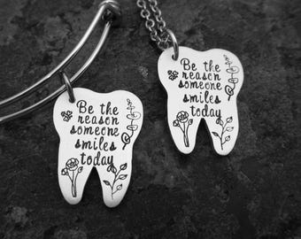 Be the reason someone smiles today: Hand-stamped Tooth Necklace, Bracelet, or Charm