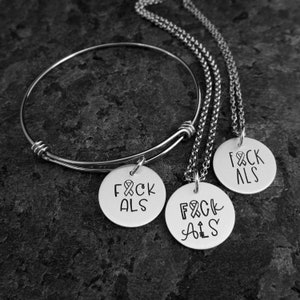 FCK ALS Hand Stamped Bracelet, Necklace, or Charm Amyotrophic Lateral Sclerosis Support ALS Awareness Lou Gehrigs Disease Support image 1